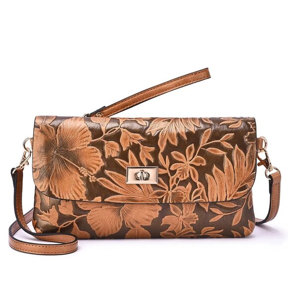 Mellow World Sarita Handbags - Mellow World Sarita Cognac 3D embossed Floral Crossbody Bag